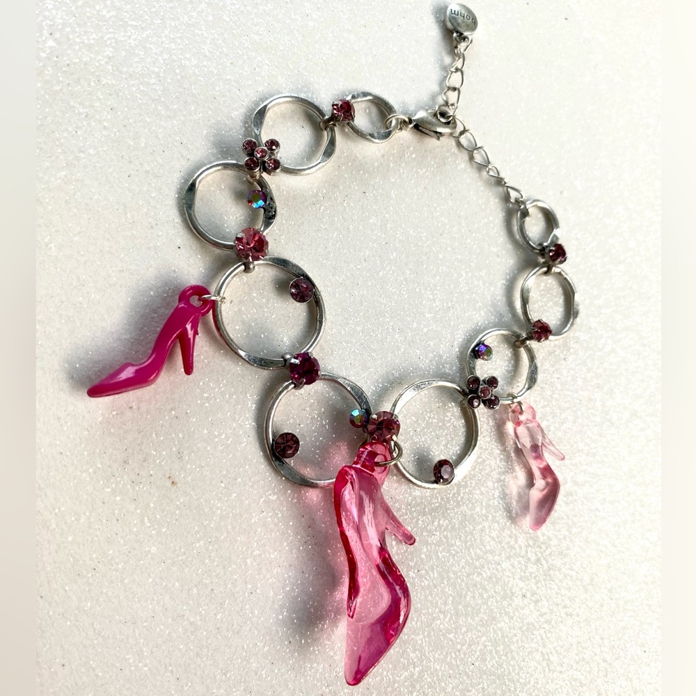 Stiletto high heel shoe crystal dainty shabby chic doll charm bracelet runway